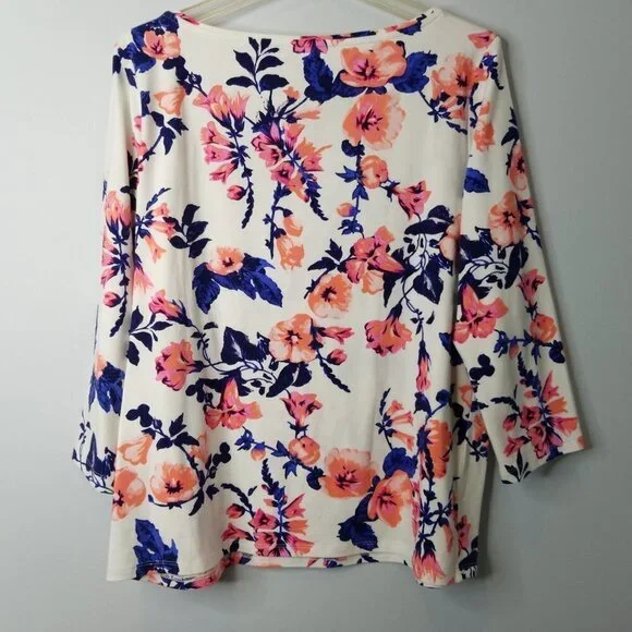 Talbots 3/4 Sleeve Coral & Blue Floral Shirt XLp Extra Large Petite - Picture 6 of 7